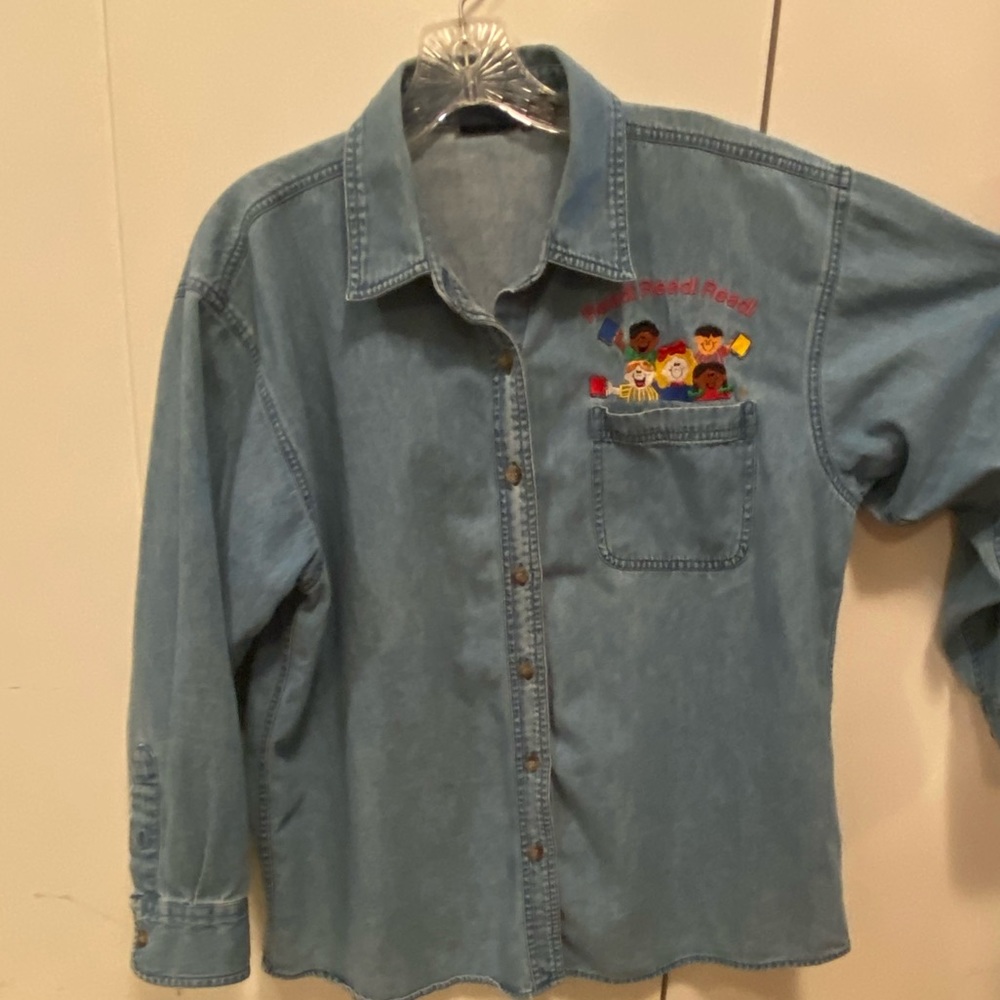 Reading Teacher Jean Jacket Button Up Womens Large
